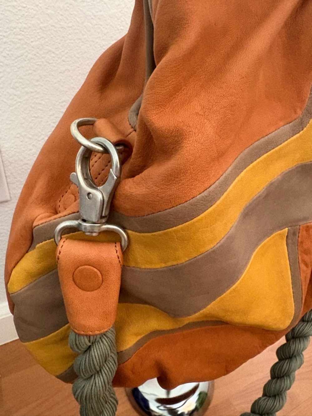 Colorblock Leather Shoulder Bag in Rust, Mustard & Taupe - Picture 2 of 6